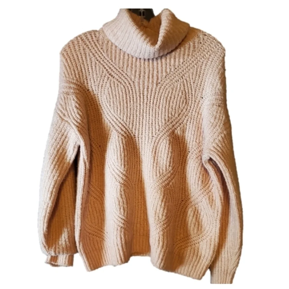 Caslon Pink Turtleneck Sweater Small Chic Cable Knit Cowl Neck New Without Tags - Picture 3 of 14